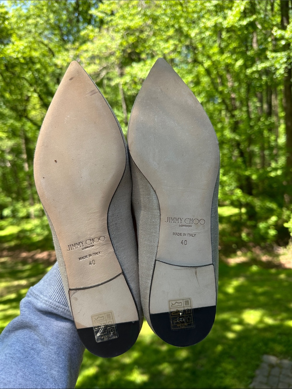 Jimmy Choo Metallic Champagne Pointed Toe Flats with Bow - Picture 6 of 6